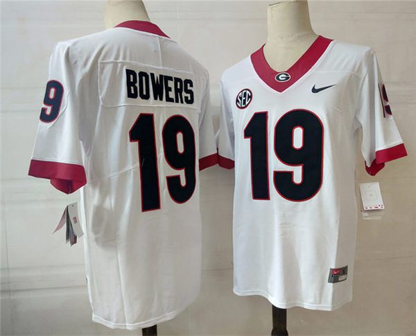 Men Georgia Bulldogs 19 Bowers White Nike 2025 NCAA Jersey